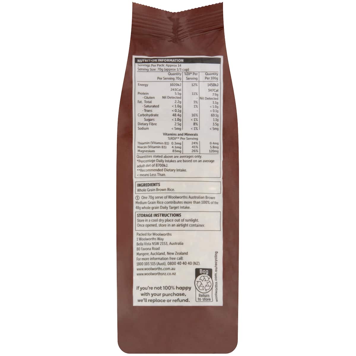 Woolworths Brown Rice Grain 1kg bunch