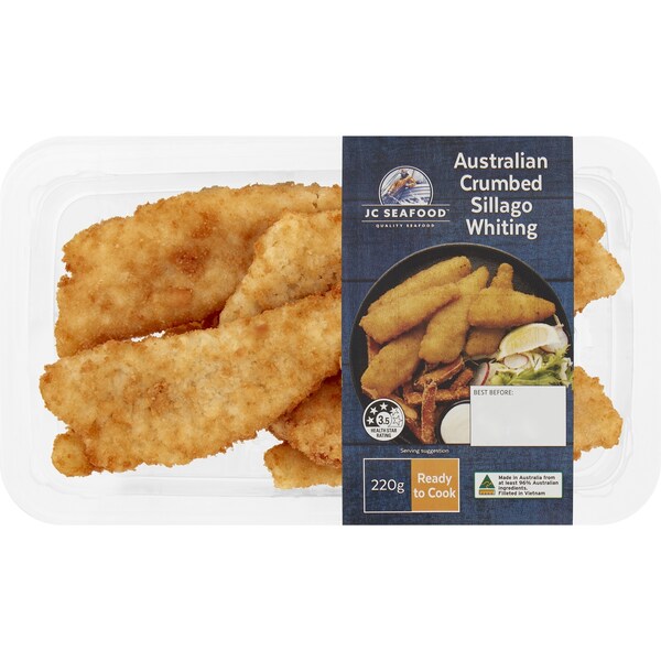 JC Seafood Australian Crumbed Sillago Whiting 220g