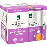 Woolworths Lightly Sparkling Water Cans Passionfruit
