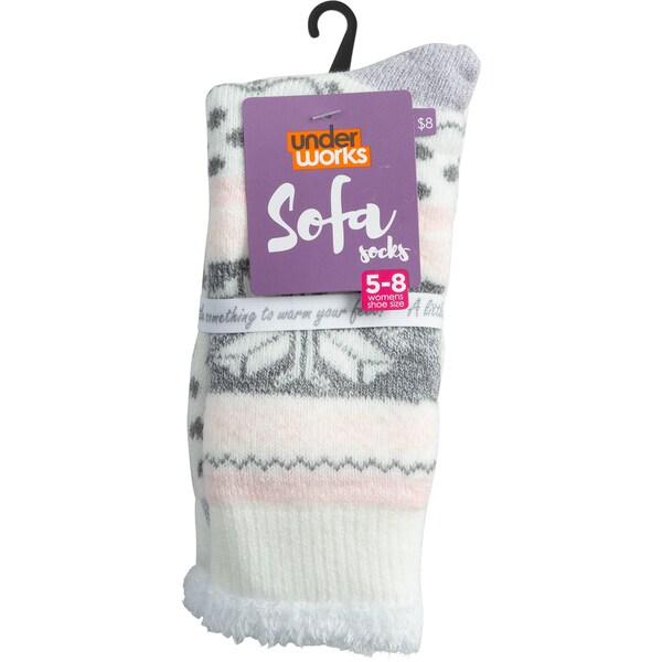 Underworks Ladies Double Layer Sofa Crew Socks Cream Each