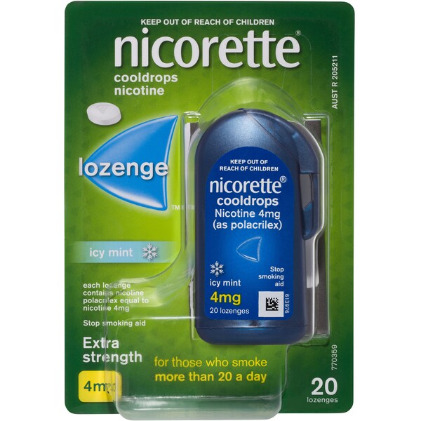 Nicorette Quit Smoking Extra Strength Nicotine Lozenge Icy Mint 20 pack
