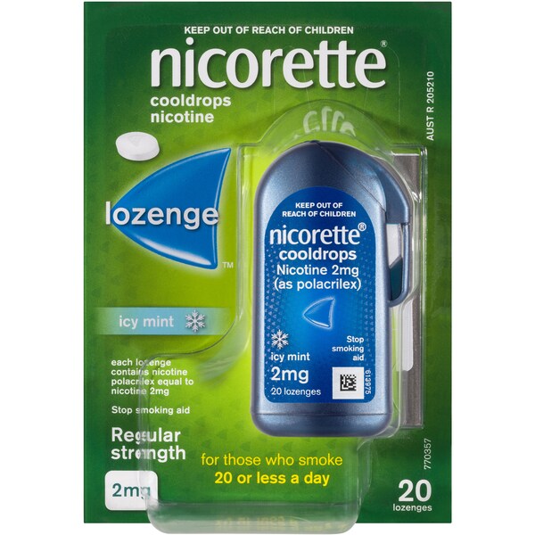 Nicorette Quit Smoking Regular Strength Nicotine Lozenge Icy Mint 20 pack
