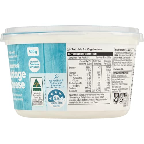 Woolworths Creamed Cottage Cheese 500g bunch