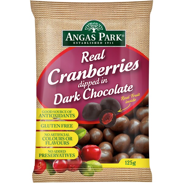 Angas Park Dark Choc Cranberries 125g