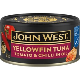 John West Yellowfin Tuna With Tomato & Chilli In Oil 90g – Woolworths
