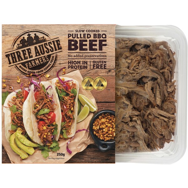 Three Aussie Farmers Slow Cooked And  Pulled Beef 250g