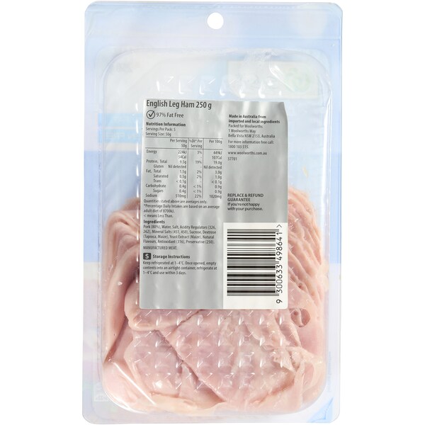 Woolworths Select Ham English Leg 250g