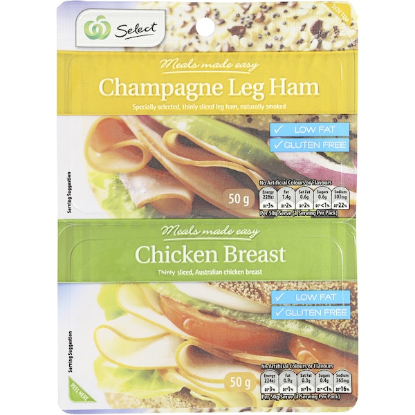 Woolworths Select Double Pack Leg Ham & Chicken Breast 2x50g