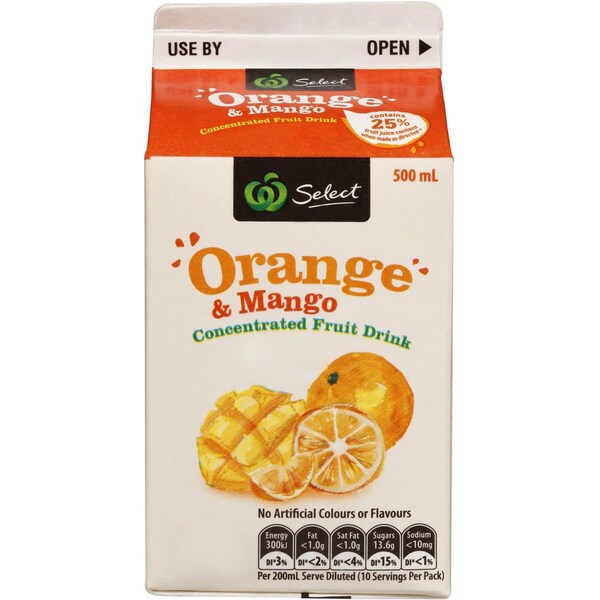 Woolworths Orange & Mango Concentrate 500mL