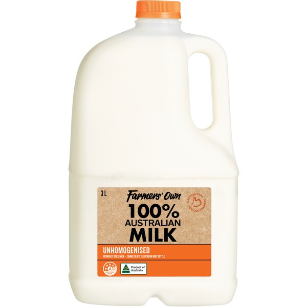 Farmers Own Unhomogenised Full Cream Milk 3l