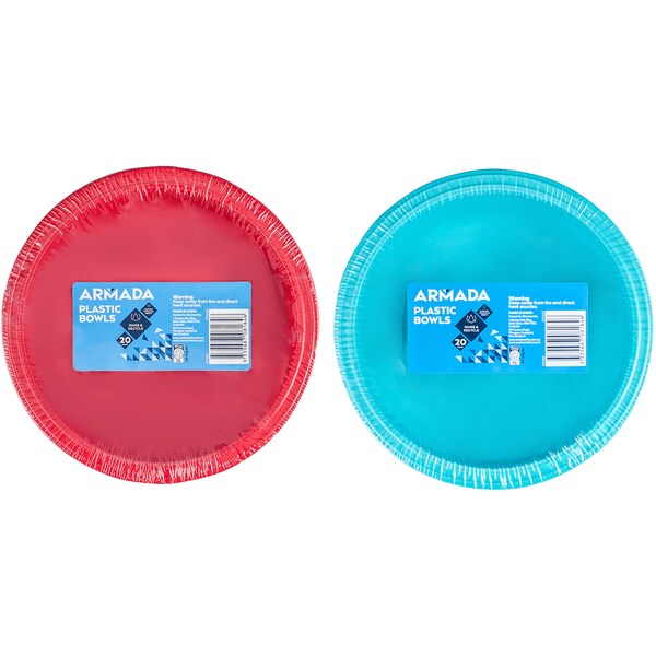 Woolworths Plastic Bowls Mixed Colour Assorted 20 Pack