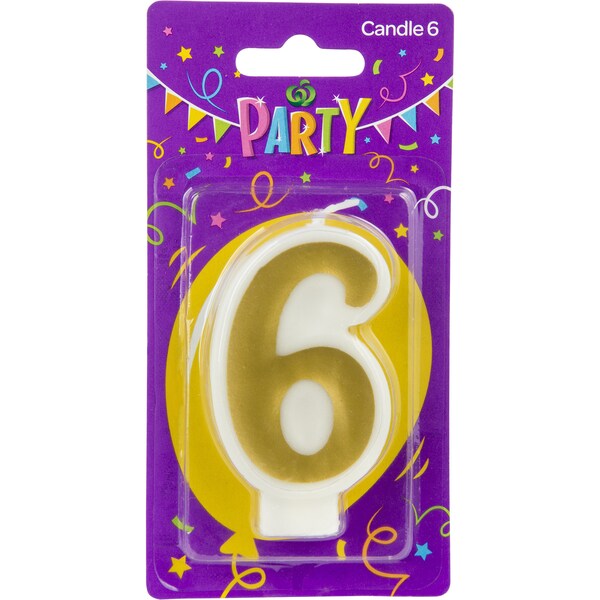 Woolworths Party Candle Metallics Number 6 Each