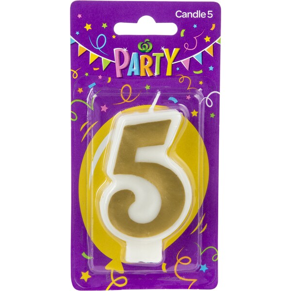 Woolworths Party Candle Metallics Number 5 Each