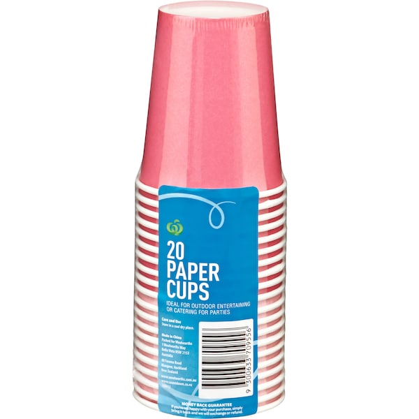 Woolworths Paper Cup Pink 20 Pack