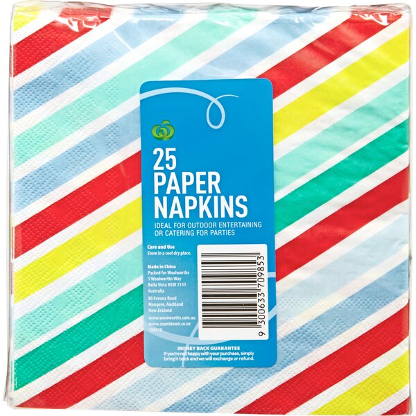 Woolworths Paper Napkins Stripe 25 Pack