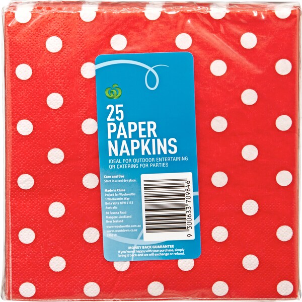 Woolworths Paper Napkins Polka Dots 25 Pack