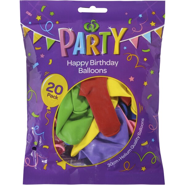 Woolworths Party Balloons Happy Birthday 30cm 20 pack