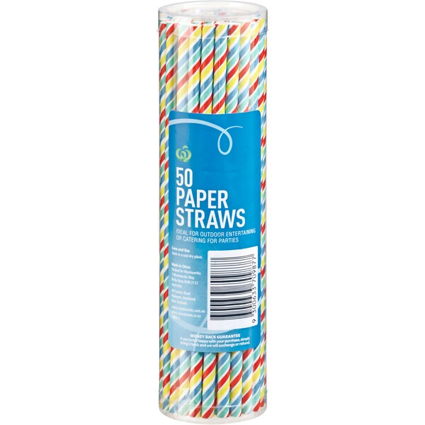 Woolworths Paper Straws Stripes 50 Pack