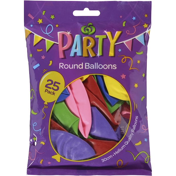 Woolworths Party Balloons Assorted Colours 30cm 25 Pack