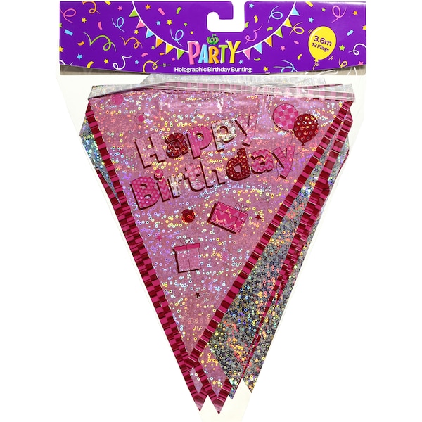 Woolworths Party Banner Happy Birthday Bunting 3.6m Each