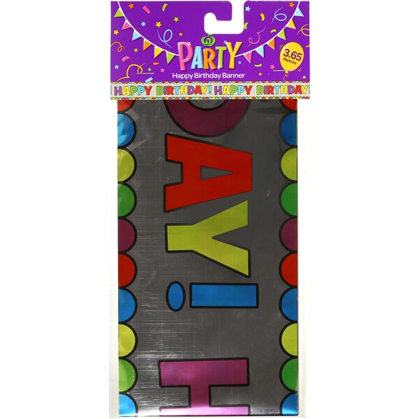 Woolworths Party Banner Happy Birthday Foil 3.65m Each