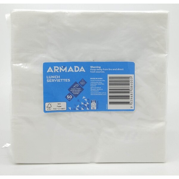 Armada Lunch Serviettes White 2 Ply 50 Pack