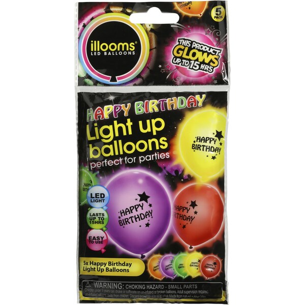 Illooms Led Light Up Balloons Happy Birthday 5 Pack