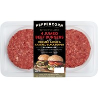 Peppercorn 4 Pack Jumbo Beef Burgers Garlic Pepper