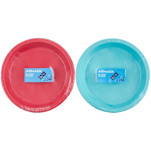 Woolworths Plastic Plates Large Mixed Colour Assorted 20 Pack