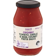 Macro Organic Pasta Sauce Chunky Tomato Garlic Basil
