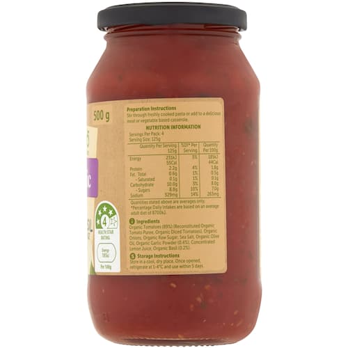 Macro Organic Pasta Sauce Chunky Tomato Garlic Basil 500g bunch