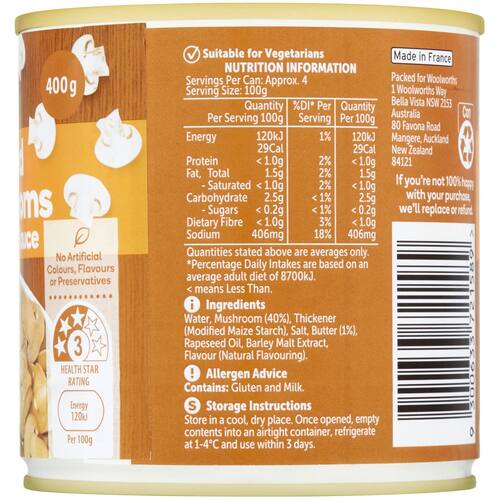 Woolworths Mushrooms In Butter Sauce 400g bunch