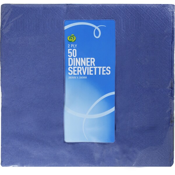 Woolworths Dinner Serviettes Blue 2 Ply 50 Pack