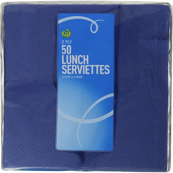 Woolworths Lunch Serviettes Blue 2 Ply 50 Pack