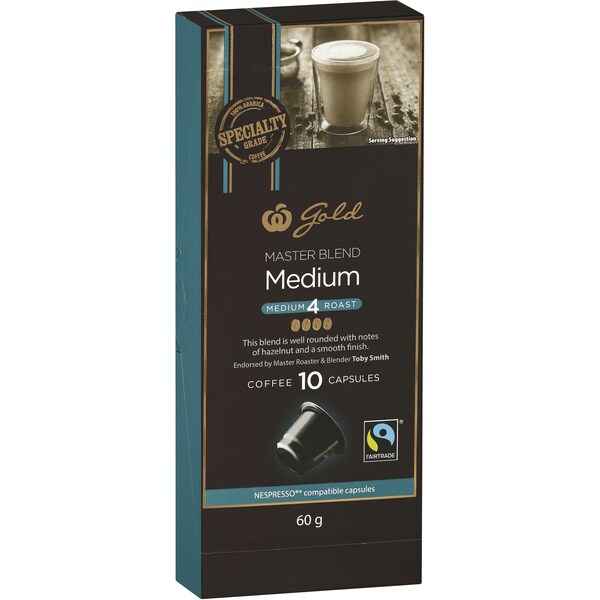 Woolworths Gold Fairtrade Coffee Capsule Medium Blend 10 Pack