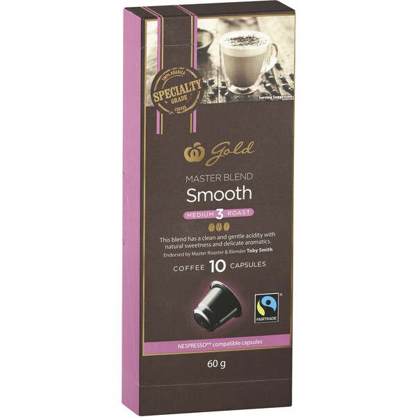 Woolworths Gold Fairtrade Coffee Capsule Smooth Blend 10 Pack