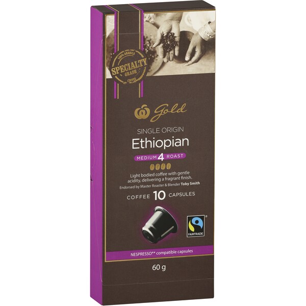 Woolworths Gold Fairtrade Coffee Capsule Ethiopian Roast 10 Pack
