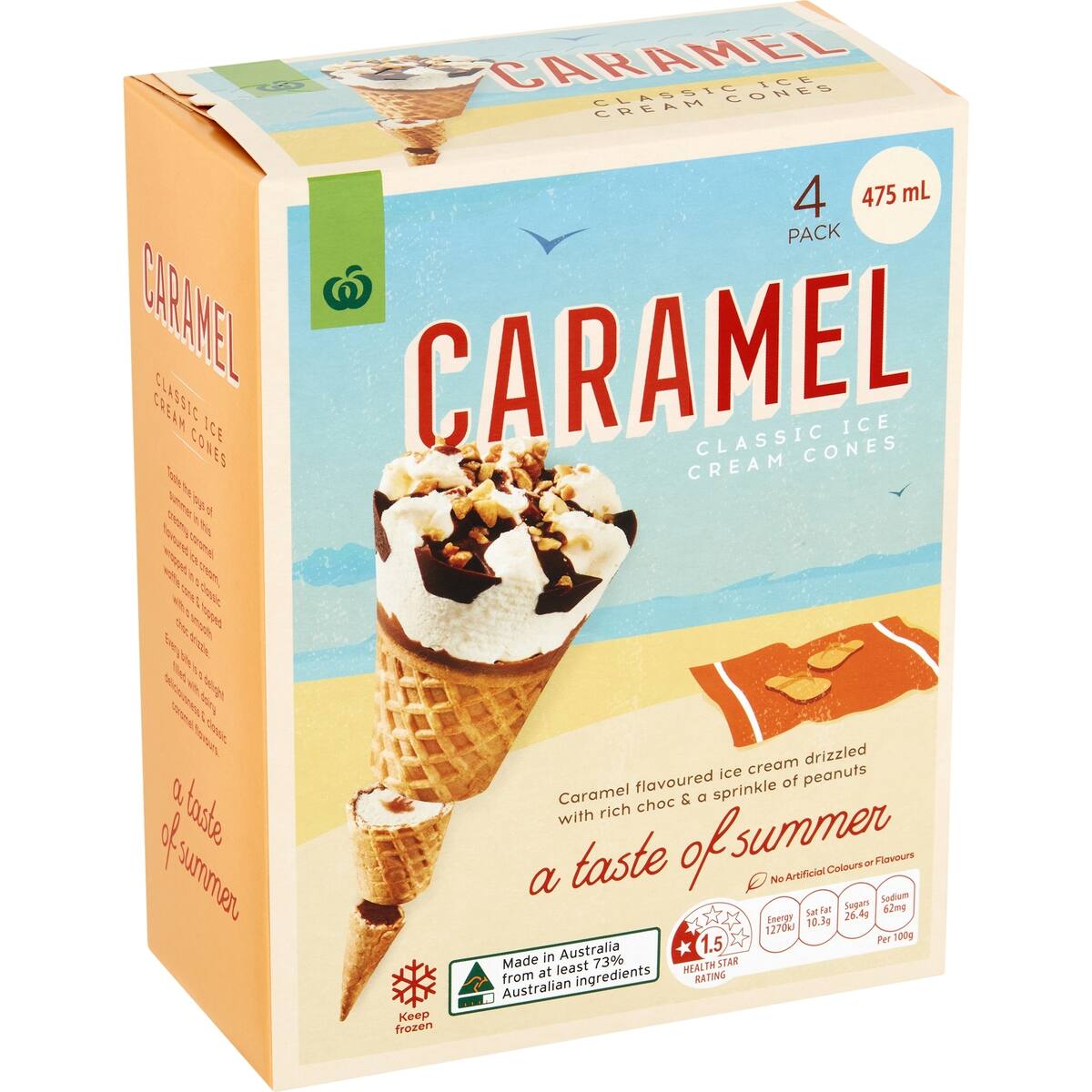 Woolworths Ice Cream Cones Caramel 475ml bunch