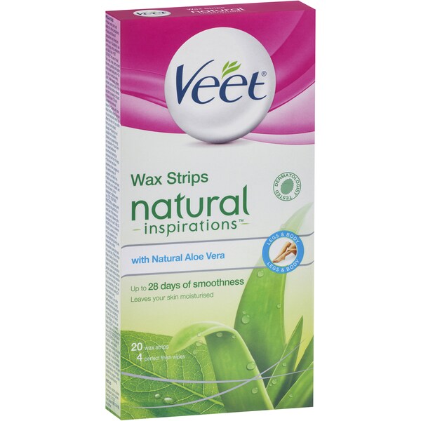 Veet Natural Hair Removal Wax Aloe Vera Cold Strips 20 Pack