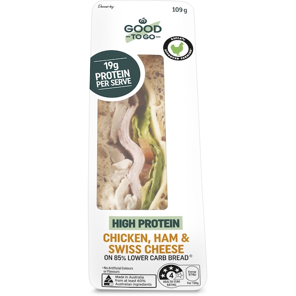 Woolworths Good To Go High Protein Chicken, Ham & Swiss Cheese 109g