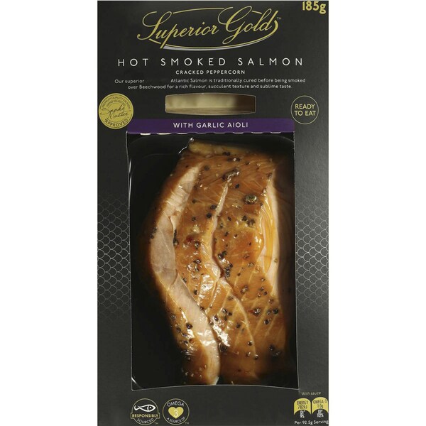 Superior Gold Hot Smoked Salmon With Garlic Aioli 185g