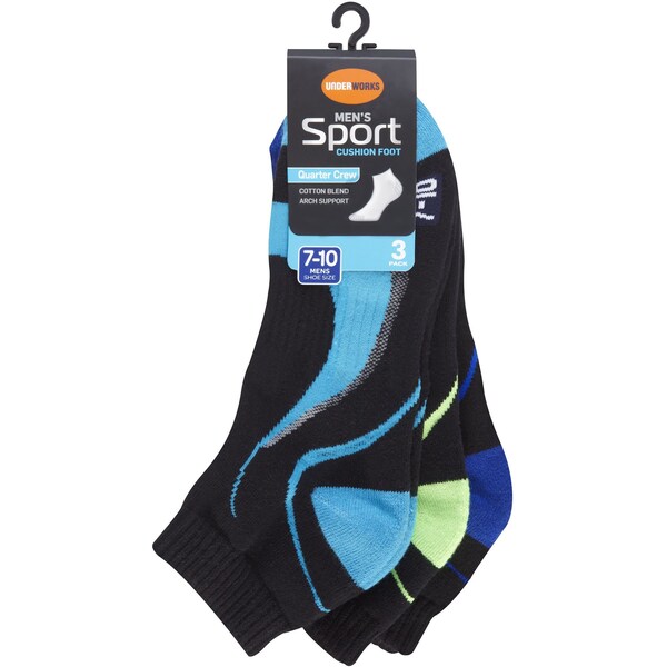 Underworks Men's Sport Cushion Foot Socks 7-10 3 Pack