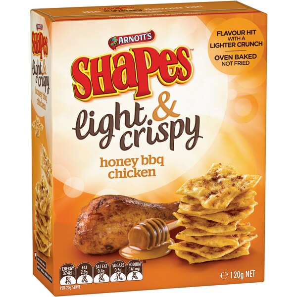 Arnott's Shapes Light & Crispy Honey BBQ Chicken 120G