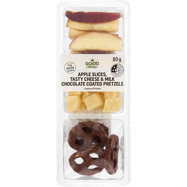 Woolworths Good To Go Apple Slices Tasty Cheese & Chocolate Pretzels 80g