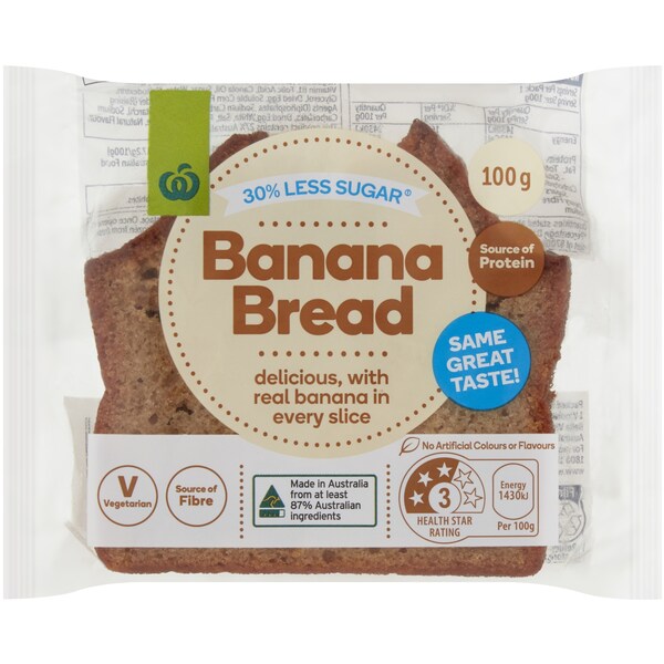 Woolworths Banana Bread Slices Less Sugar 100g