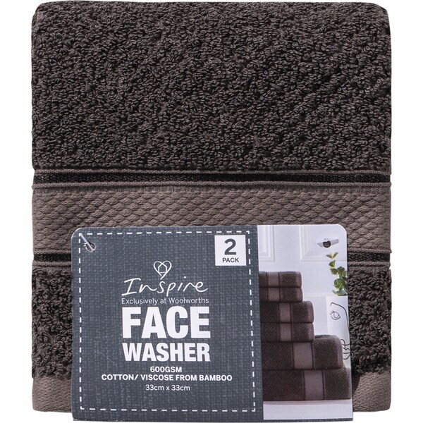 Inspire Premium Face Washer Charcoal 2 Pack