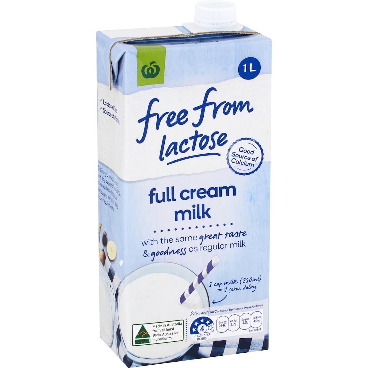 Woolworths Free From Lactose Full Cream Milk 1l bunch