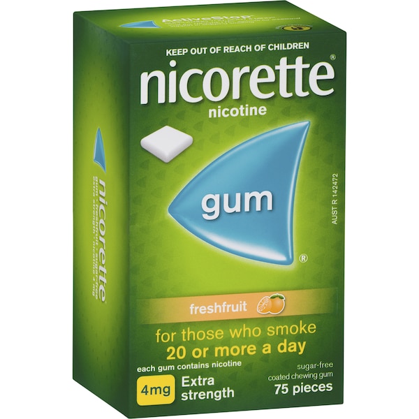 Nicorette Quit Smoking Extra Strength Nicotine Gum Freshfruit 75 pack