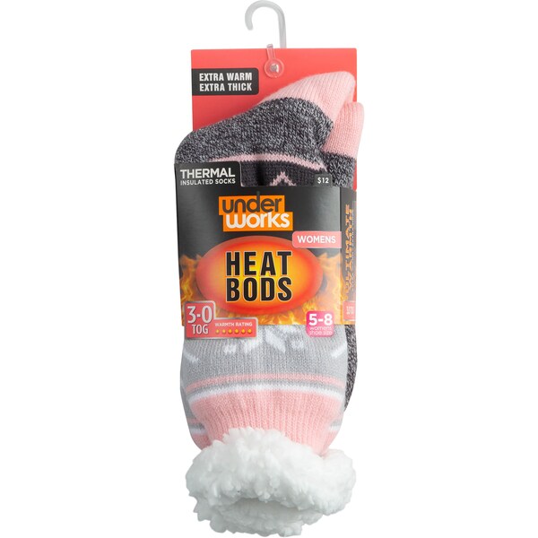 Underworks Ladies Heat Bods Sherpa Socks Grey Each