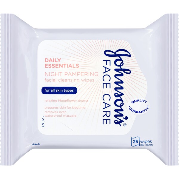 Johnson's Daily Essentials Night Pampering Facial Wipes 25 Pack